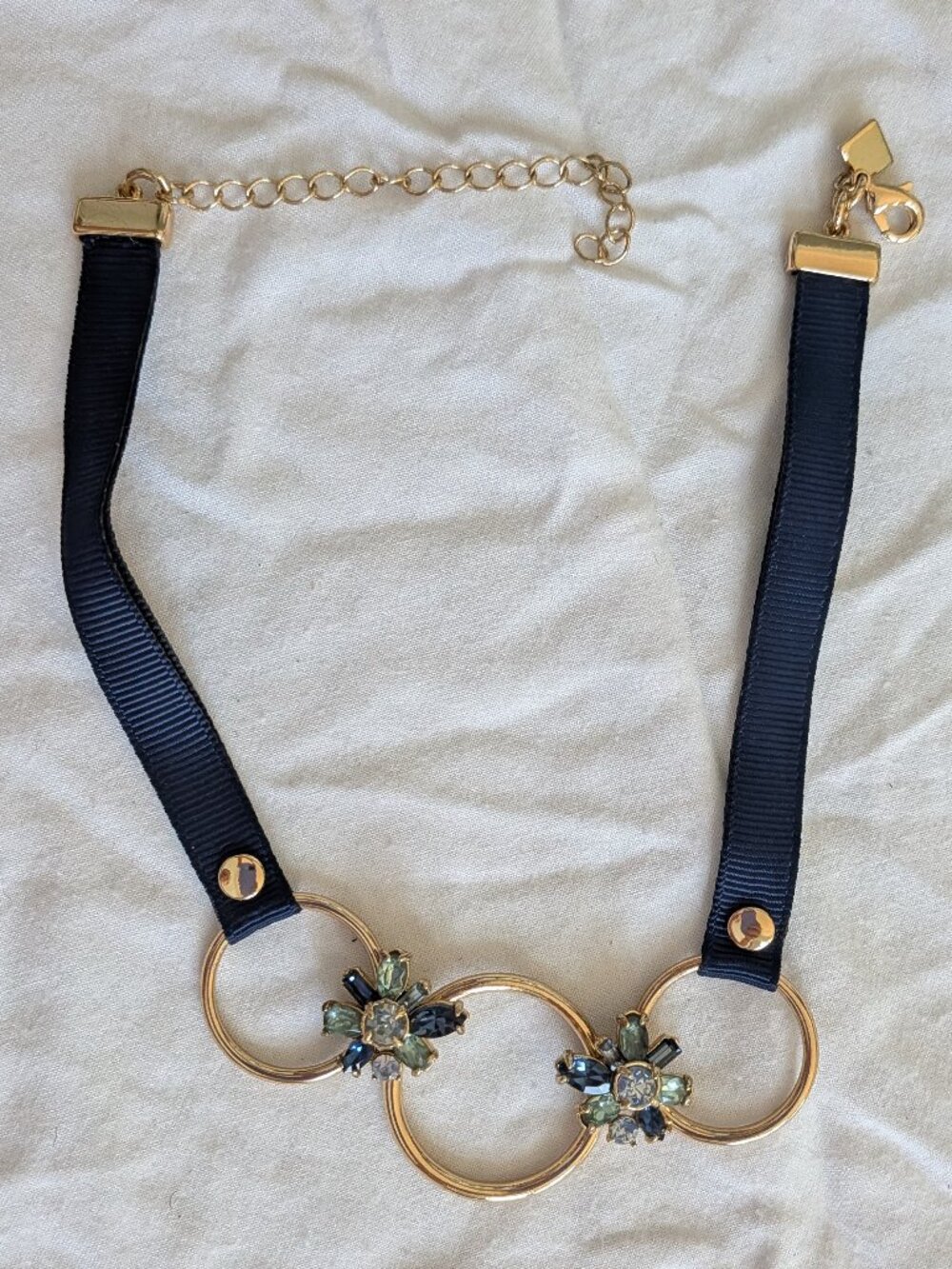 🌸 Banana Republic Navy Blue & Gold Gemstone Pendant Choker